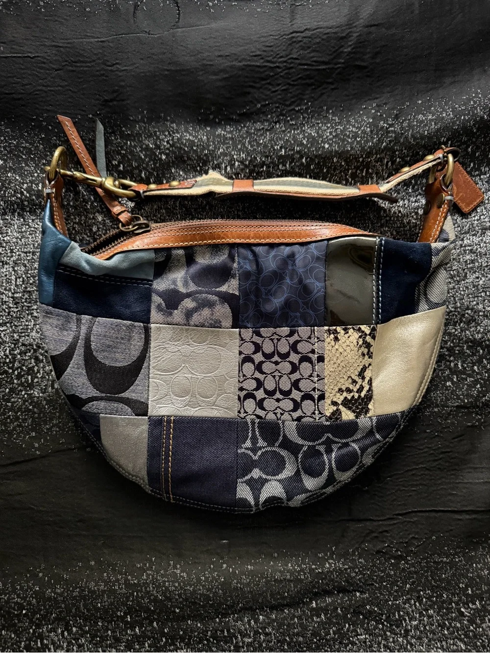 Coach Patchwork Shoulder Bag in Navy, Brown & Cream